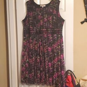 Roman's purple black and white floral print dress